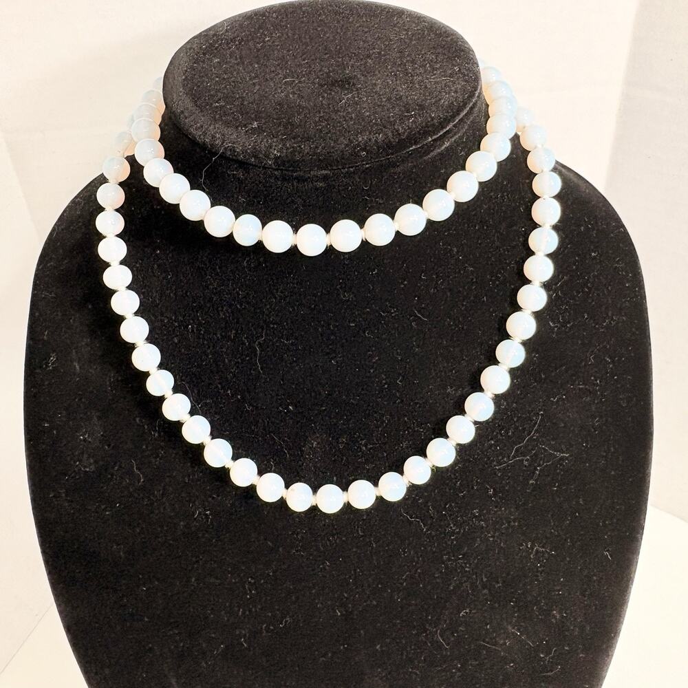 Vintage 1940s Opaline Necklace Hand Knotted & Beaded Cotton Strand 16"